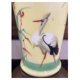 Vintage Oil Lamp with Hand Painted Bird Motif Base