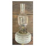 Vintage Oil Lamp with Hand Painted Bird Motif Base