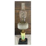 Vintage Oil Lamp with Hand Painted Bird Motif Base