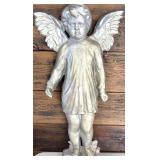 Vintage Cast Iron Gold and Silver Colored Heavy Angel / Stand or Wall Hanging