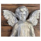 Vintage Cast Iron Gold and Silver Colored Heavy Angel / Stand or Wall Hanging