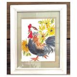 Amazing Decor Including Rooster Framed Watercolor Surrounded by Sunflowers, Provence International Provence Rooster Plate, Ceramic Rooster Pitcher and More