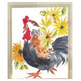 Amazing Decor Including Rooster Framed Watercolor Surrounded by Sunflowers, Provence International Provence Rooster Plate, Ceramic Rooster Pitcher and More