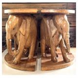 Vintage Hand Carved Wood Elephants and Low Pedestals / Vintage Gorgeous Asian Carved Table In 4 Pieces