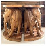 Vintage Hand Carved Wood Elephants and Low Pedestals / Vintage Gorgeous Asian Carved Table In 4 Pieces
