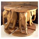 Vintage Hand Carved Wood Elephants and Low Pedestals / Vintage Gorgeous Asian Carved Table In 4 Pieces