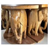 Vintage Hand Carved Wood Elephants and Low Pedestals / Vintage Gorgeous Asian Carved Table In 4 Pieces