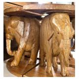 Vintage Hand Carved Wood Elephants and Low Pedestals / Vintage Gorgeous Asian Carved Table In 4 Pieces