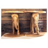 Vintage Hand Carved Wood Elephants and Low Pedestals / Vintage Gorgeous Asian Carved Table In 4 Pieces