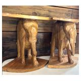 Vintage Hand Carved Wood Elephants and Low Pedestals / Vintage Gorgeous Asian Carved Table In 4 Pieces