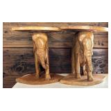 Vintage Hand Carved Wood Elephants and Low Pedestals / Vintage Gorgeous Asian Carved Table In 4 Pieces