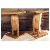 Vintage Hand Carved Wood Elephants and Low Pedestals / Vintage Gorgeous Asian Carved Table In 4 Pieces