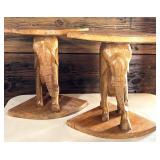 Vintage Hand Carved Wood Elephants and Low Pedestals / Vintage Gorgeous Asian Carved Table In 4 Pieces