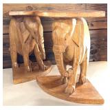 Vintage Hand Carved Wood Elephants and Low Pedestals / Vintage Gorgeous Asian Carved Table In 4 Pieces