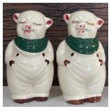 Vintage Adorable Pair of Shawnee Salt and Pepper Shakers / Pigs with Green Scarfs
