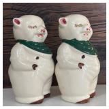 Vintage Adorable Pair of Shawnee Salt and Pepper Shakers / Pigs with Green Scarfs
