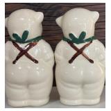 Vintage Adorable Pair of Shawnee Salt and Pepper Shakers / Pigs with Green Scarfs