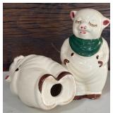Vintage Adorable Pair of Shawnee Salt and Pepper Shakers / Pigs with Green Scarfs