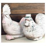 Vintage Rustic Style Folk Art Decorative Chicken and Hen Figurines