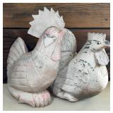 Vintage Rustic Style Folk Art Decorative Chicken and Hen Figurines
