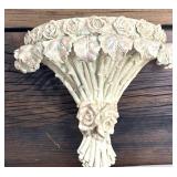 Beautiful Lot of Decor including Tray, Clock and Distressed Flower Bouquet Wall Sconce Shelf