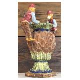 13-Inch Decorative Majolica Style Ceramic Vase with Dual Monkey Figure Handles