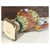 13-Inch Decorative Majolica Style Ceramic Vase with Dual Monkey Figure Handles