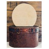 Set of 2 Vintage-Style Hat Boxes with Faux Leather and Burlap Trim