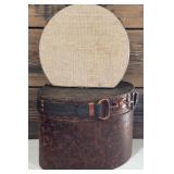 Set of 2 Vintage-Style Hat Boxes with Faux Leather and Burlap Trim