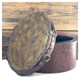 Set of 2 Vintage-Style Hat Boxes with Faux Leather and Burlap Trim