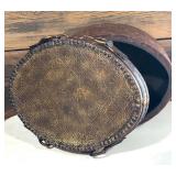 Set of 2 Vintage-Style Hat Boxes with Faux Leather and Burlap Trim