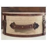 Set of 2 Vintage-Style Hat Boxes with Faux Leather and Burlap Trim