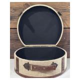 Set of 2 Vintage-Style Hat Boxes with Faux Leather and Burlap Trim