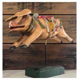 Vintage French Cochon Style Painted Carousel Pig on Wooden Base Whimsical Folk Art