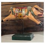 Vintage French Cochon Style Painted Carousel Pig on Wooden Base Whimsical Folk Art