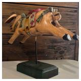 Vintage French Cochon Style Painted Carousel Pig on Wooden Base Whimsical Folk Art