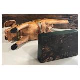 Vintage French Cochon Style Painted Carousel Pig on Wooden Base Whimsical Folk Art