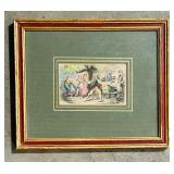 Pair of Framed Vintage Colored Prints with Green Matting, 6x8 Inches Each