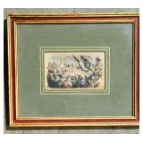 Pair of Framed Vintage Colored Prints with Green Matting, 6x8 Inches Each