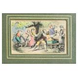 Pair of Framed Vintage Colored Prints with Green Matting, 6x8 Inches Each