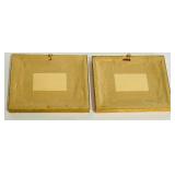 Pair of Framed Vintage Colored Prints with Green Matting, 6x8 Inches Each