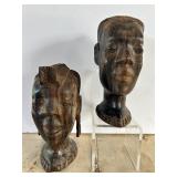Pair of 7 Inch Hand-Carved African Wood Busts
