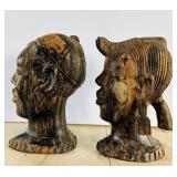 Pair of 7 Inch Hand-Carved African Wood Busts