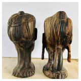 Pair of 7 Inch Hand-Carved African Wood Busts