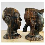 Pair of 7 Inch Hand-Carved African Wood Busts