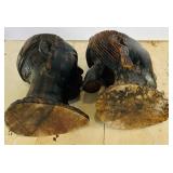 Pair of 7 Inch Hand-Carved African Wood Busts