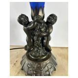 10" Tall Vintage Cherub Lamp with Blue Tulip Glass Shade