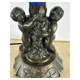 10" Tall Vintage Cherub Lamp with Blue Tulip Glass Shade