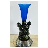 10" Tall Vintage Cherub Lamp with Blue Tulip Glass Shade