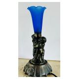 10" Tall Vintage Cherub Lamp with Blue Tulip Glass Shade